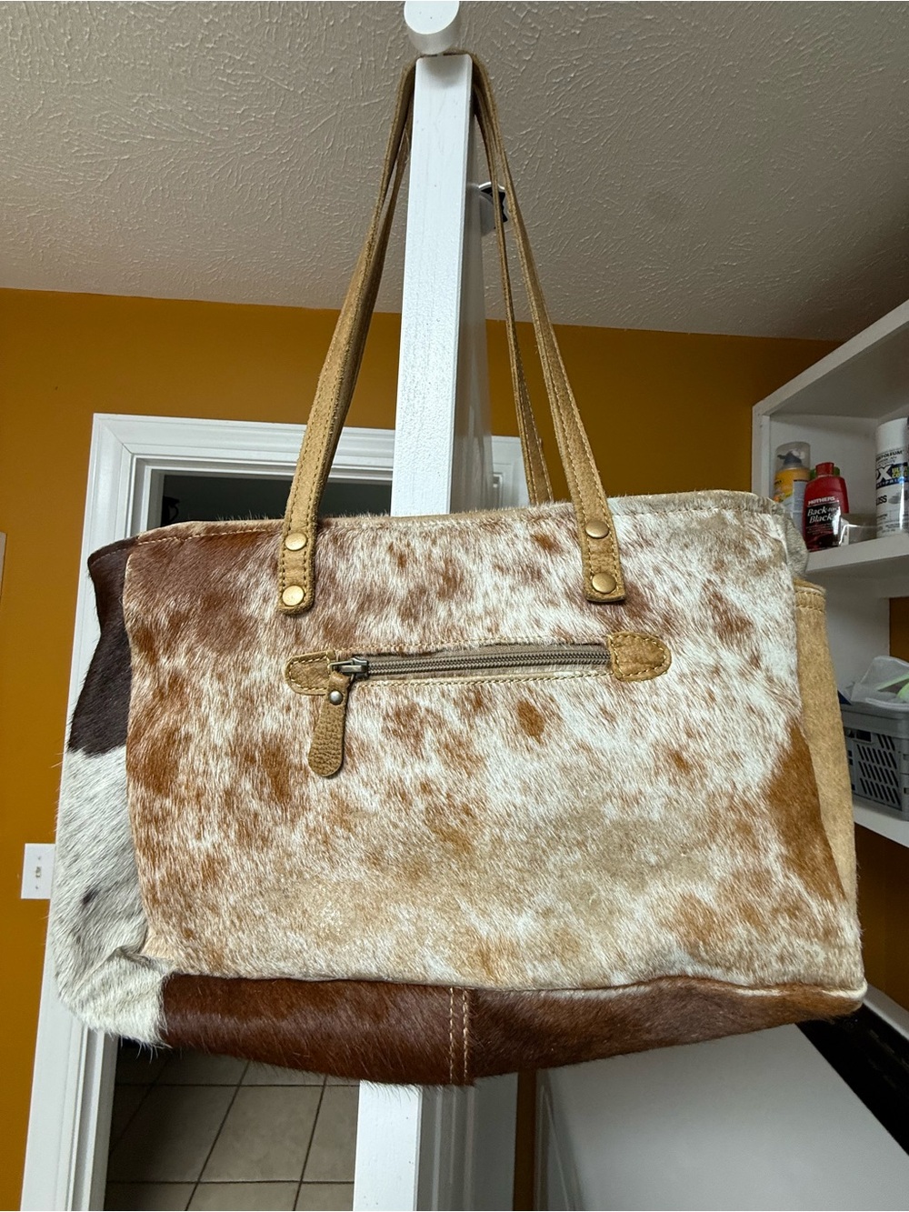 Myra Cowhide Leather Tote Bag in Brown and Tan - Picture 2 of 8